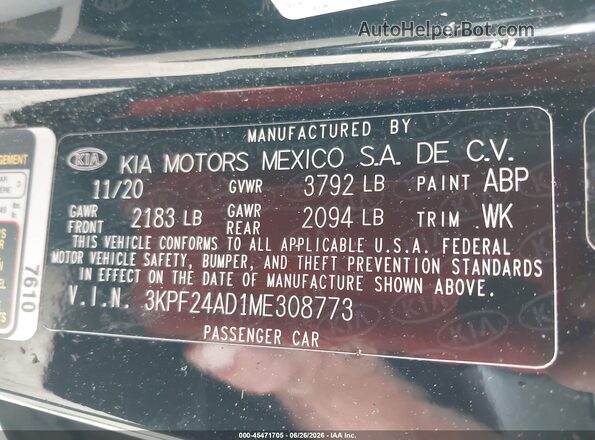 3KPF24AD1ME308773 2021 KIA FORTE Black Engine compartment view