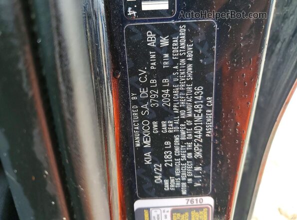 3KPF24AD1NE481436 2022 KIA FORTE Black Widok komory silnika