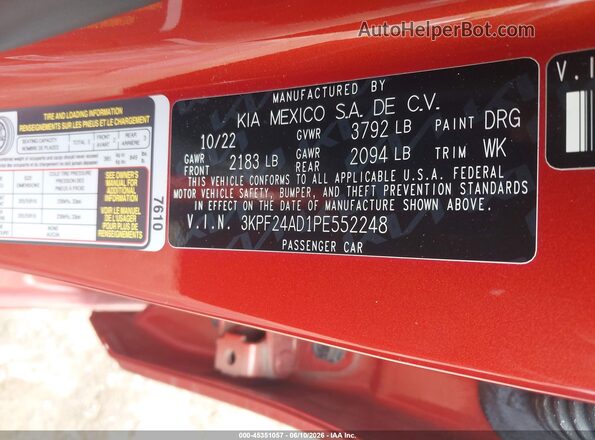 3KPF24AD1PE552248 2023 KIA FORTE Orange ძრავის განყოფილების ხედი