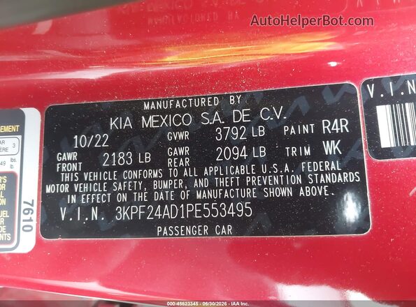 3KPF24AD1PE553495 2023 KIA FORTE Red Engine compartment view