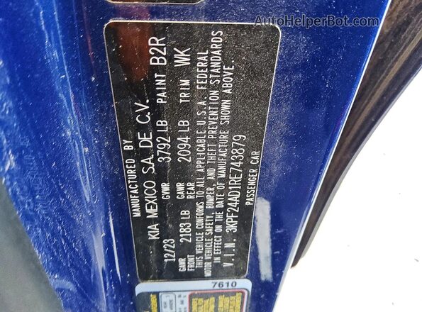 3KPF24AD1RE743879 2024 KIA FORTE Blue 