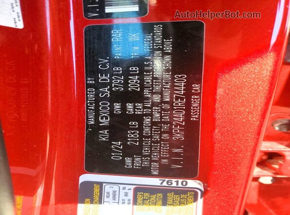3KPF24AD1RE744403 2024 KIA FORTE Red 