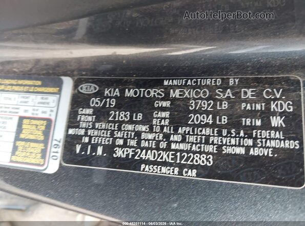 3KPF24AD2KE122883 2019 KIA FORTE Blue Engine compartment view