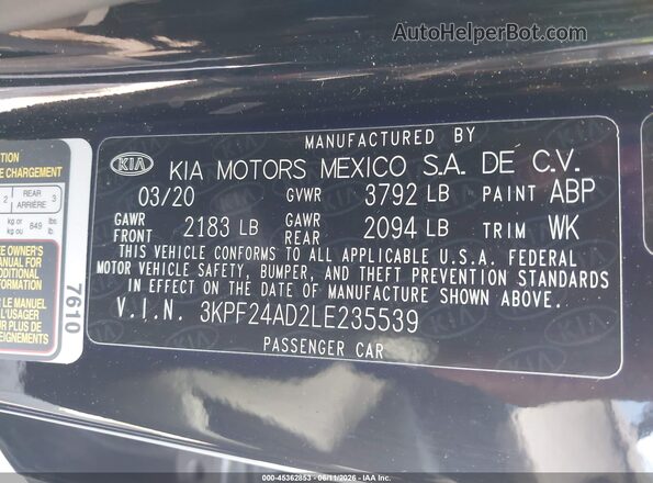 3KPF24AD2LE235539 2020 KIA FORTE Черный Вид подкапотного пространства
