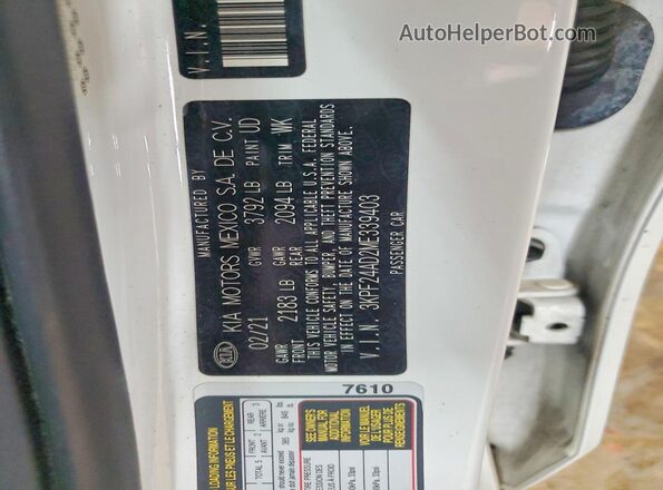 3KPF24AD2ME339403 2021 KIA FORTE White Engine compartment view