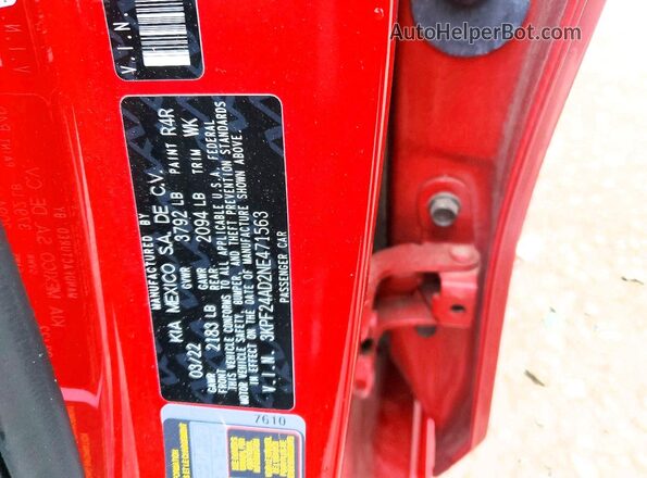 3KPF24AD2NE471563 2022 KIA FORTE Red 