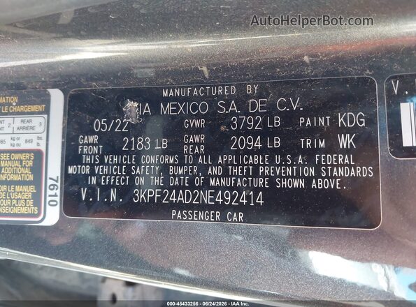 3KPF24AD2NE492414 2022 KIA FORTE Black Widok komory silnika