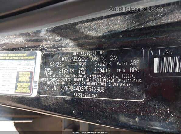 3KPF24AD2PE542988 2023 KIA FORTE Black Widok komory silnika