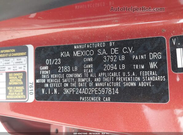 3KPF24AD2PE597814 2023 KIA FORTE Orange ძრავის განყოფილების ხედი