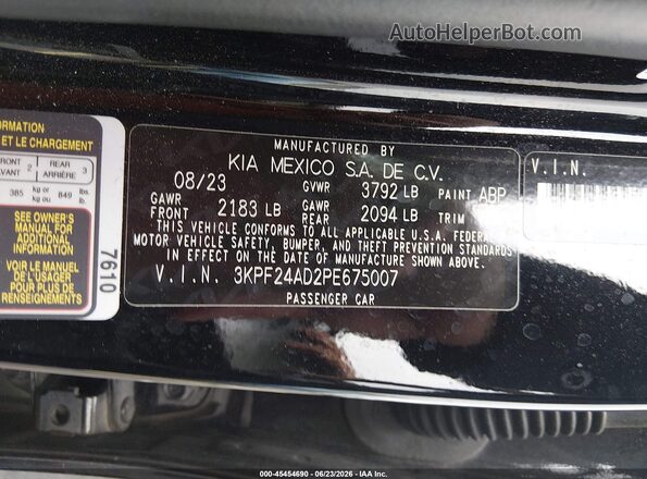 3KPF24AD2PE675007 2023 KIA FORTE Black Engine compartment view