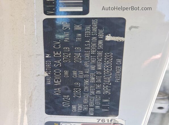 3KPF24AD2RE836233 2024 KIA FORTE White 