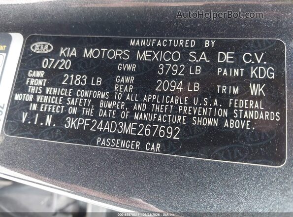 3KPF24AD3ME267692 2021 KIA FORTE Gray Vista del compartimento del motor
