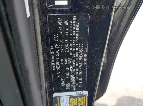 3KPF24AD3ME408177 2021 KIA FORTE Black 