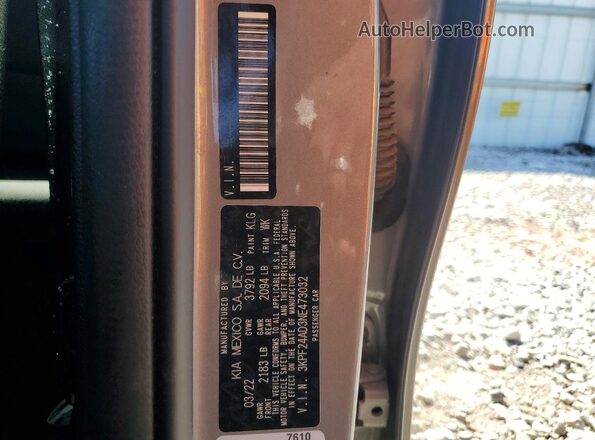 3KPF24AD3NE473032 2022 KIA FORTE Charcoal 