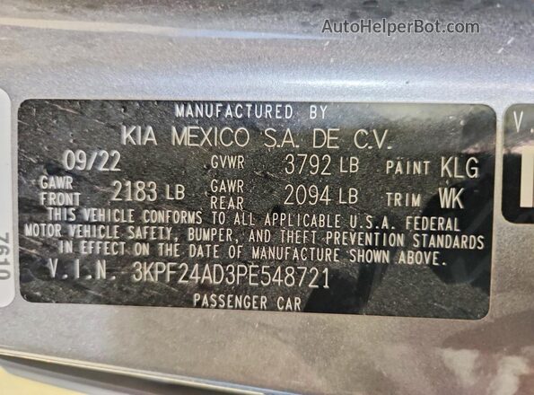 3KPF24AD3PE548721 2023 KIA FORTE Silver 