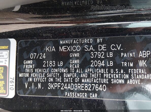 3KPF24AD3RE827640 2024 KIA FORTE Black Vista del compartimento del motor