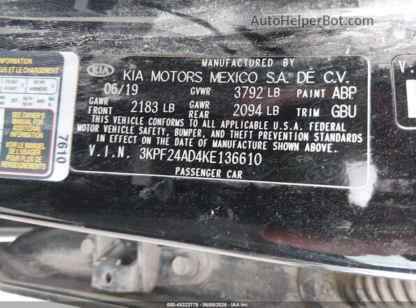 3KPF24AD4KE136610 2019 KIA FORTE Черный Вид подкапотного пространства