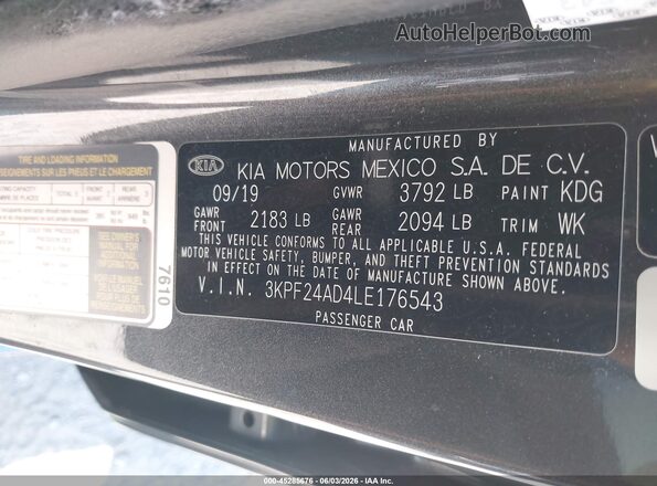 3KPF24AD4LE176543 2020 KIA FORTE Gray Vista del compartimento del motor