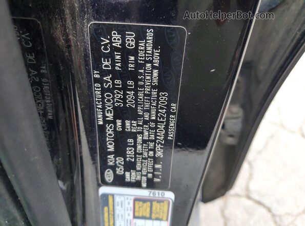 3KPF24AD4LE247093 2020 KIA FORTE Black Engine compartment view