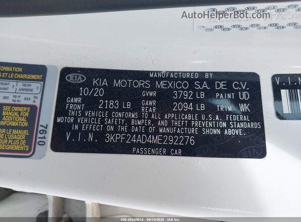 3KPF24AD4ME292276 2021 KIA FORTE White Շարժիչի բաժամունքի տեսք