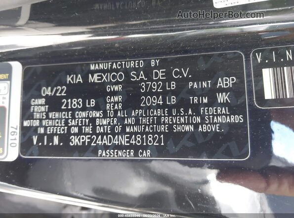 3KPF24AD4NE481821 2022 KIA FORTE Черный Вид подкапотного пространства