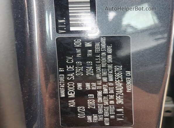 3KPF24AD4PE586782 2023 KIA FORTE Gray VIN sticker view
