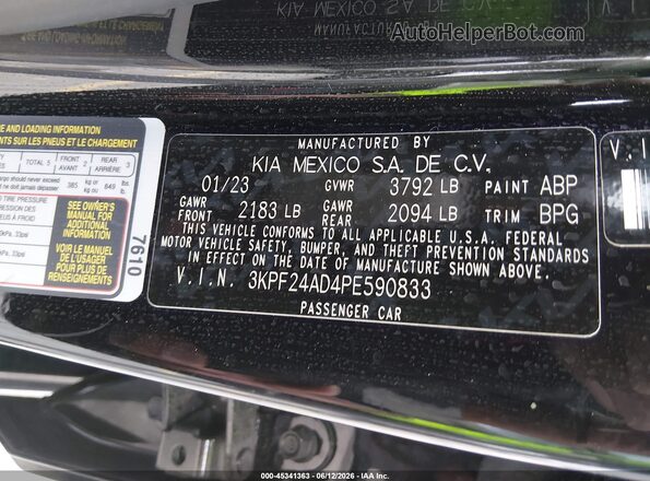 3KPF24AD4PE590833 2023 KIA FORTE Black Вид підкапотного простору