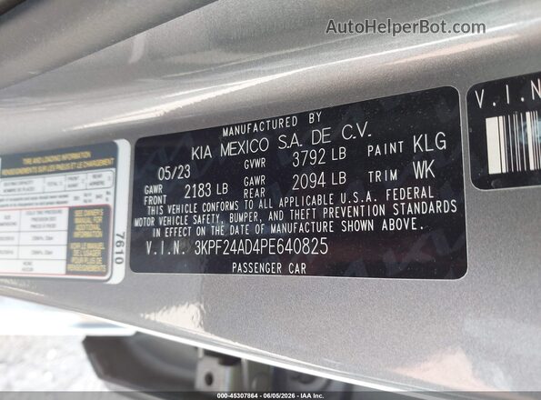 3KPF24AD4PE640825 2023 KIA FORTE Gray Շարժիչի բաժամունքի տեսք
