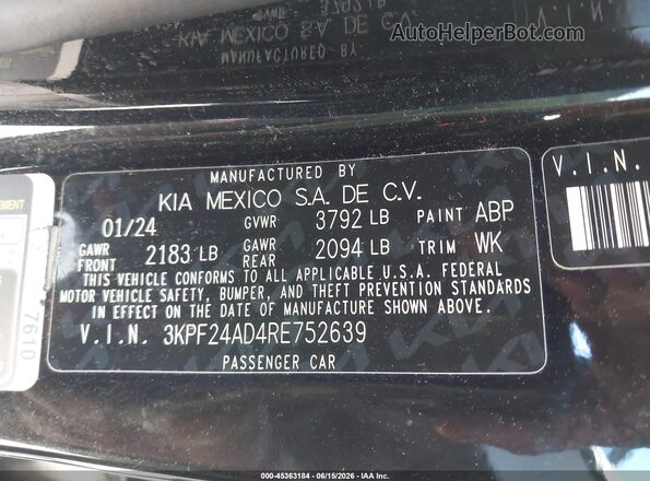 3KPF24AD4RE752639 2024 KIA FORTE Black ძრავის განყოფილების ხედი