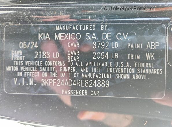 3KPF24AD4RE824889 2024 KIA FORTE Черный Вид наклейки с VIN-кодом