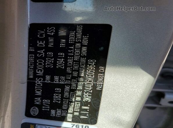3KPF24AD5KE059648 2019 KIA FORTE Silver Engine compartment view