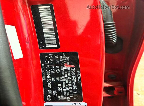 3KPF24AD5KE074540 2019 KIA FORTE Red Engine compartment view