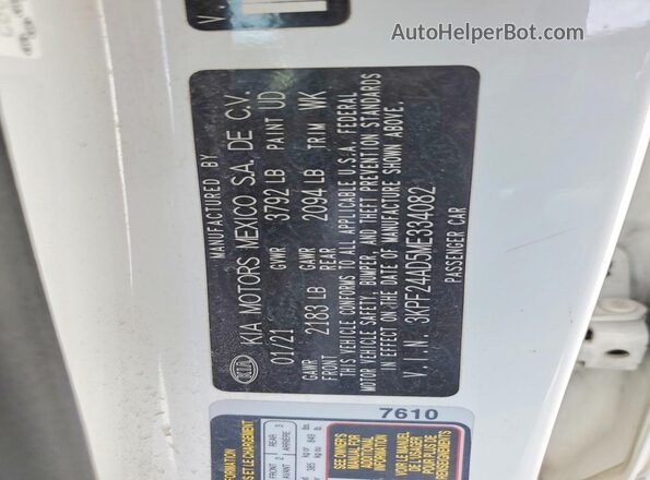 3KPF24AD5ME334082 2021 KIA FORTE White 