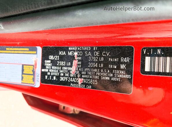 3KPF24AD5ME405815 2021 KIA FORTE Red Engine compartment view