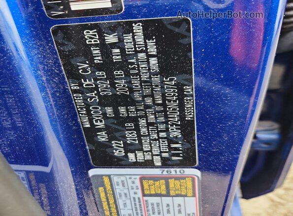 3KPF24AD5NE499745 2022 KIA FORTE Blue Widok komory silnika