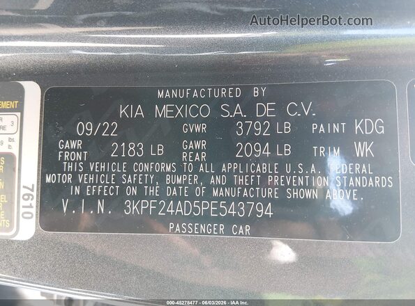 3KPF24AD5PE543794 2023 KIA FORTE Gray Engine compartment view