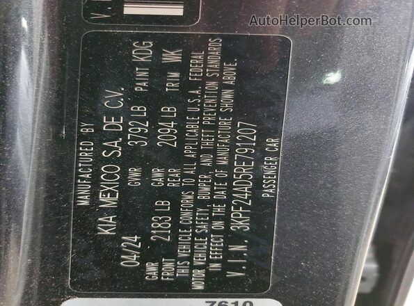 3KPF24AD5RE791207 2024 KIA FORTE Gray 