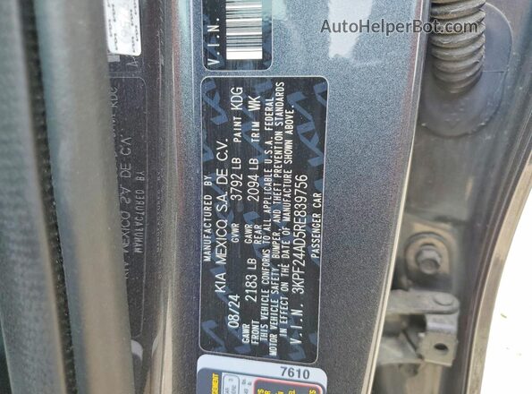 3KPF24AD5RE839756 2024 KIA FORTE Charcoal Engine compartment view