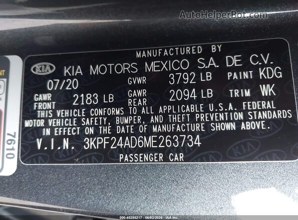 3KPF24AD6ME263734 2021 KIA FORTE Gray Շարժիչի բաժամունքի տեսք