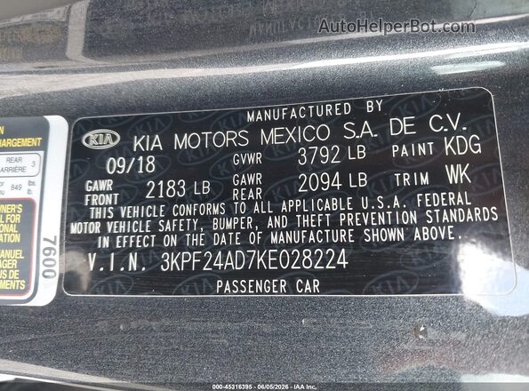 3KPF24AD7KE028224 2019 KIA FORTE Gray Engine compartment view