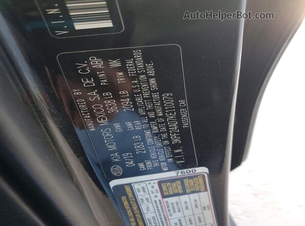 3KPF24AD7KE110079 2019 KIA FORTE Black Widok naklejki z numerem VIN