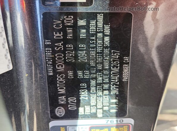 3KPF24AD7ME267467 2021 KIA FORTE Gray 