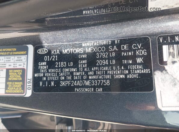 3KPF24AD7ME337758 2021 KIA FORTE Gray Engine compartment view