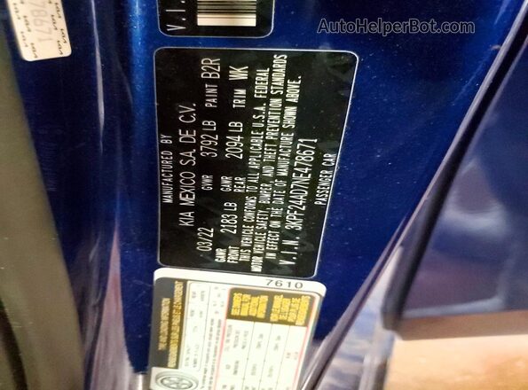 3KPF24AD7NE478671 2022 KIA FORTE Blue 
