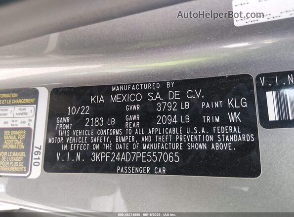 3KPF24AD7PE557065 2023 KIA FORTE Silver Engine compartment view