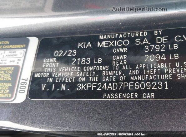 3KPF24AD7PE609231 2023 KIA FORTE Gray Вид підкапотного простору