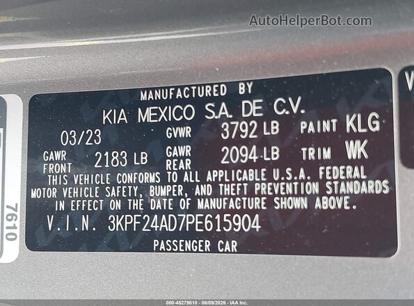 3KPF24AD7PE615904 2023 KIA FORTE Silver Widok komory silnika