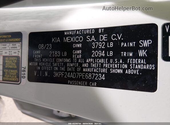 3KPF24AD7PE687234 2023 KIA FORTE White ძრავის განყოფილების ხედი