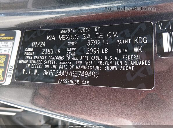 3KPF24AD7RE749489 2024 KIA FORTE Black Engine compartment view