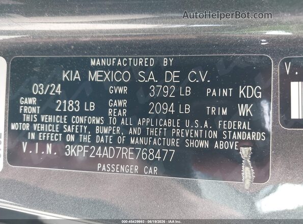 3KPF24AD7RE768477 2024 KIA FORTE Gray 